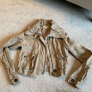 Bar III small faux leather tan cropped jacket with scrunchy look